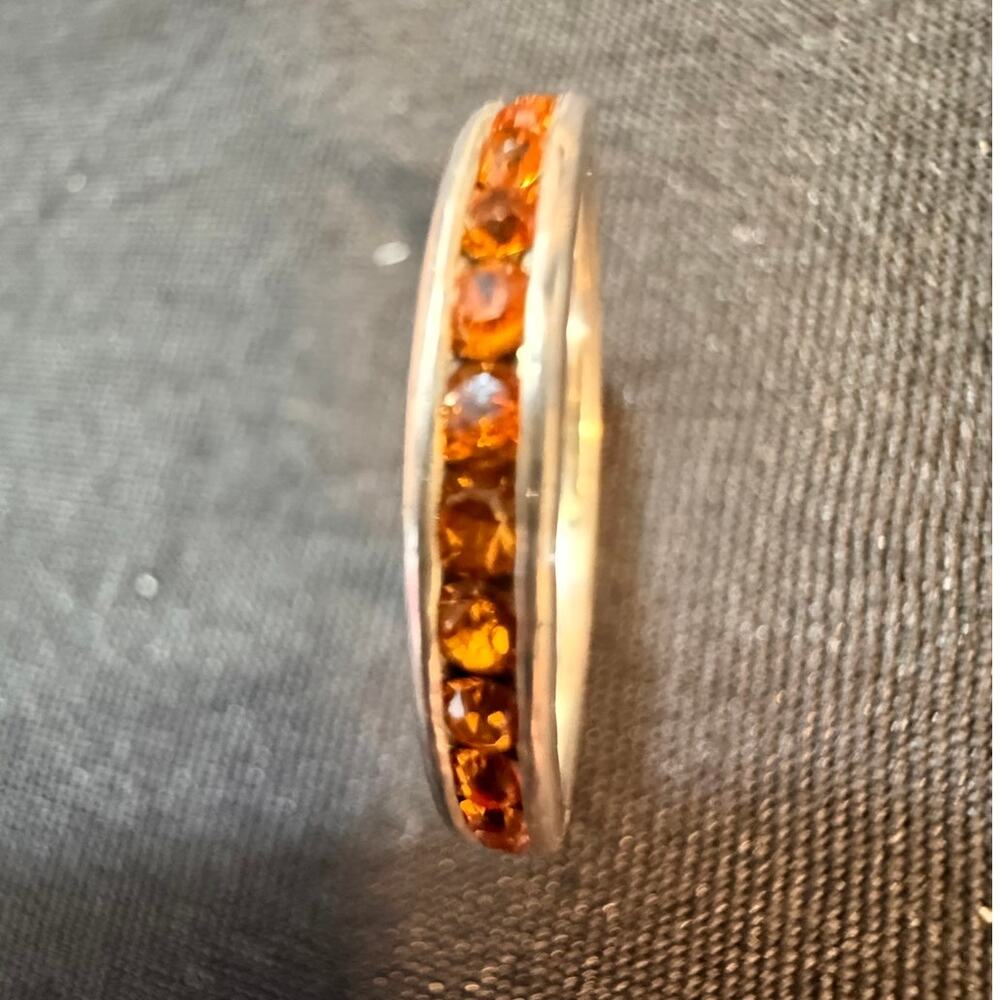 Sterling Silver Orange Swarovski Ring Size 8.5-9